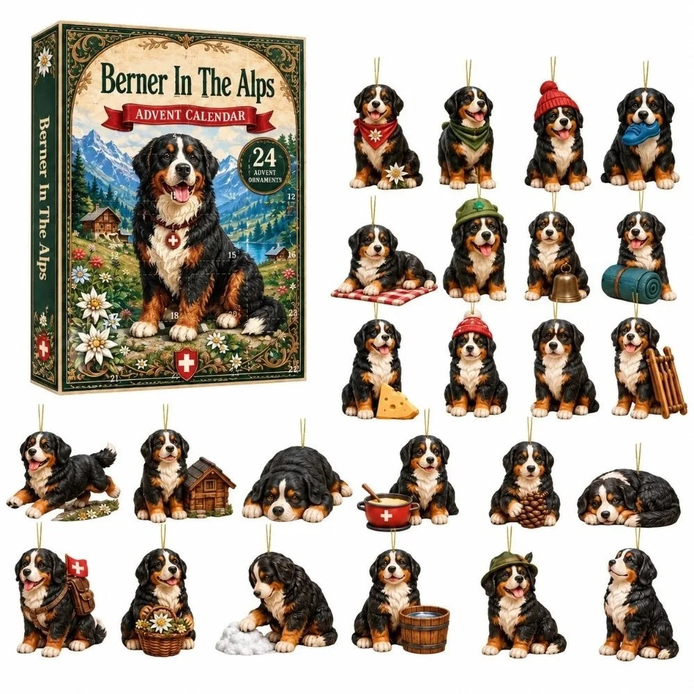 24-Piece Pug Advent Calendar – Acrylic Christmas Ornaments