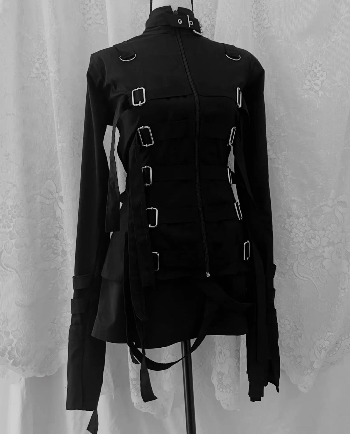 Y2K Punk Goth Buckle Strap Zip-Up Jacket – Women's Streetwear