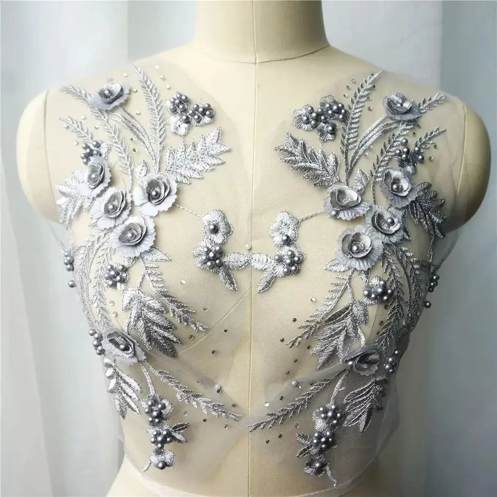 3D Flower Tassel Lace Appliqué Patch – Bridal Sew-On 2pc