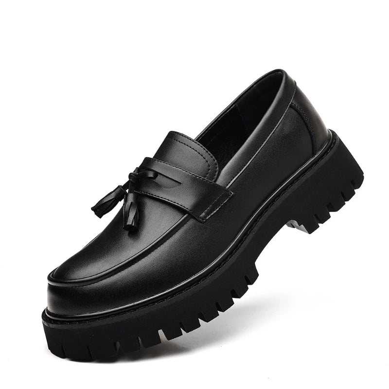 Men's Two-Tone Tassel Platform Loafers – Chunky Sole Slip-On
