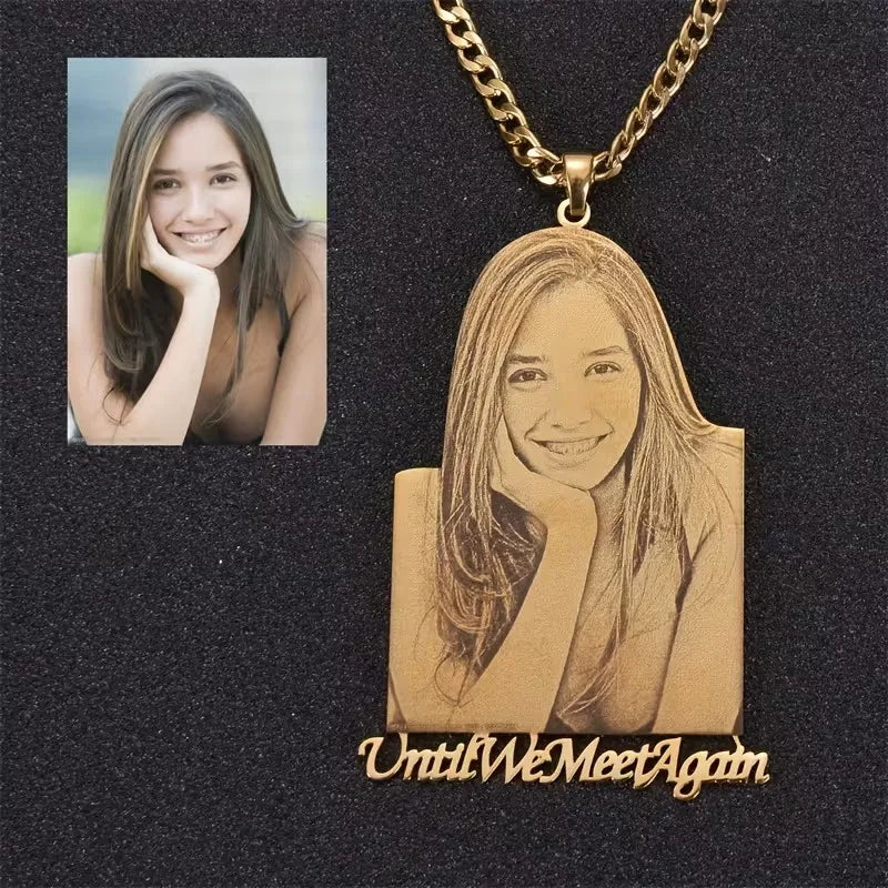 Custom Photo Name Pendant Necklace – Stainless Steel