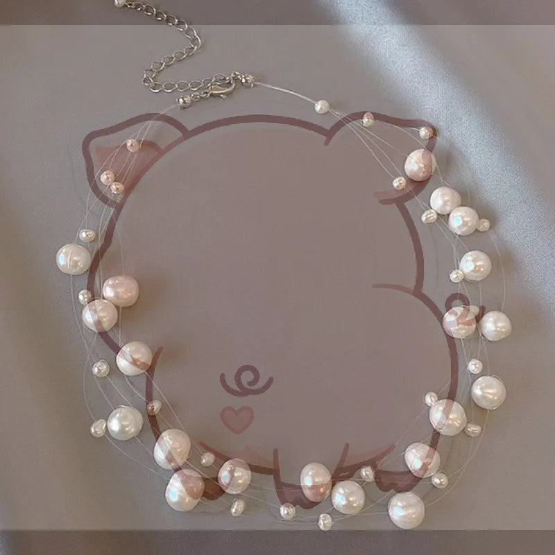 French Style Pearl Multi-Layer Pendant Necklace | Women