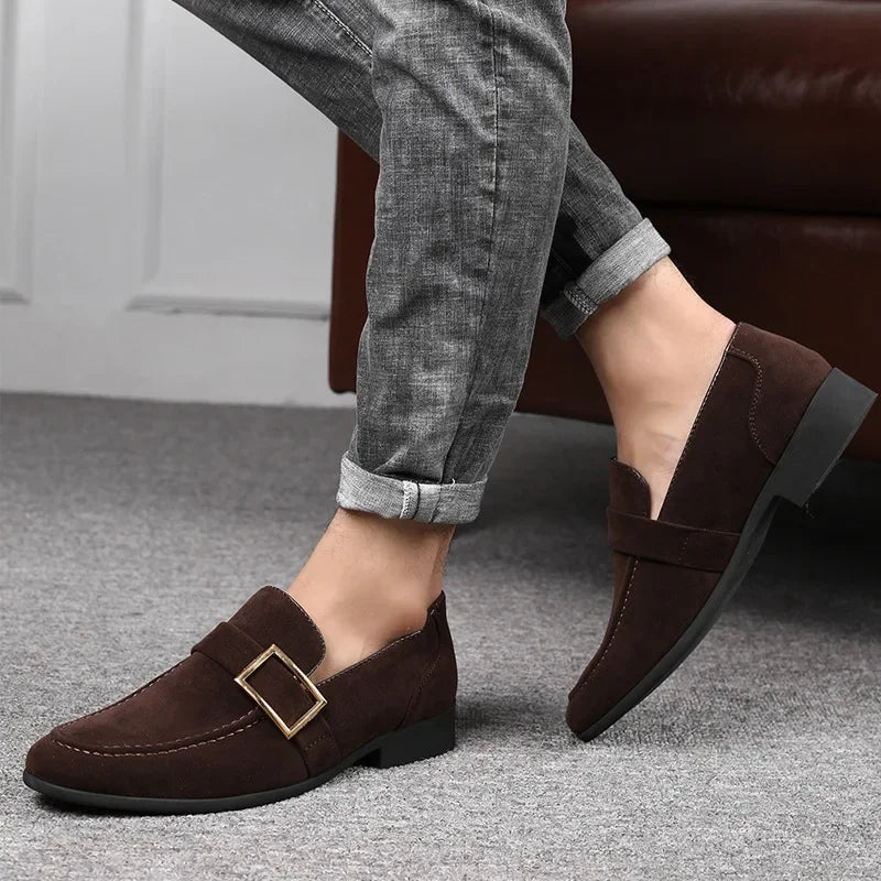 Men's Faux Suede Loafers – Formal Slip-On Dress Shoes