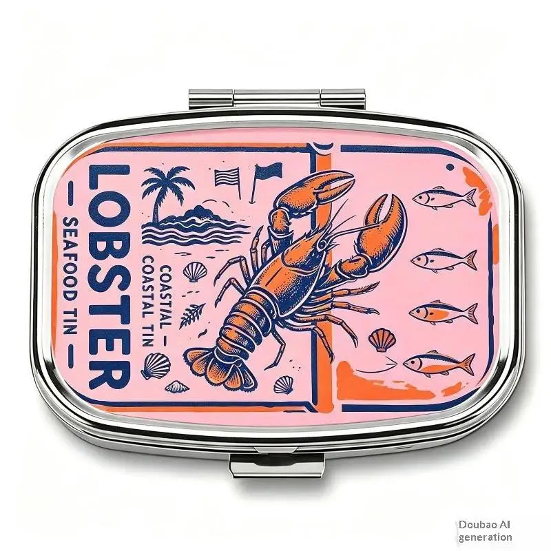 Sardines Print Metal Pill Box – 2-Compartment Travel Organizer