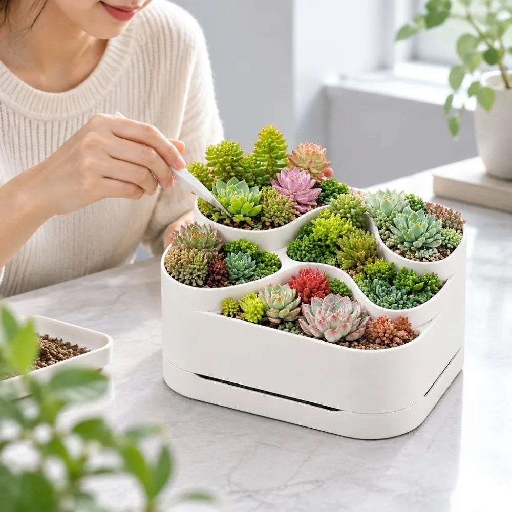 White Tiered Succulent Planter – Compartment Flower Pot