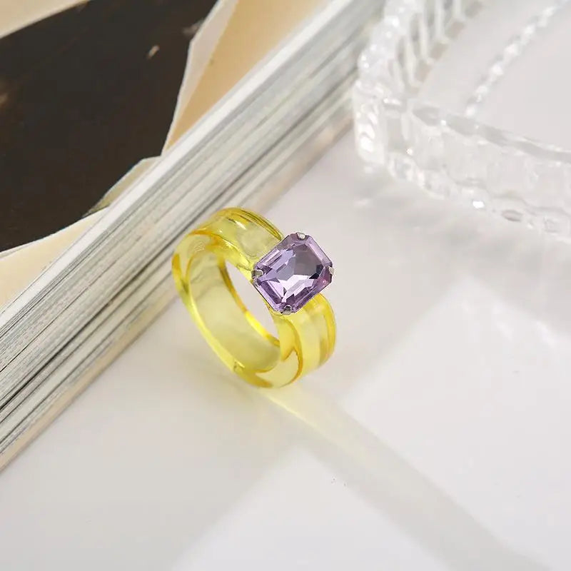 Y2K Chunky Resin Ring – Candy Color Rhinestone Fashion Jewelry