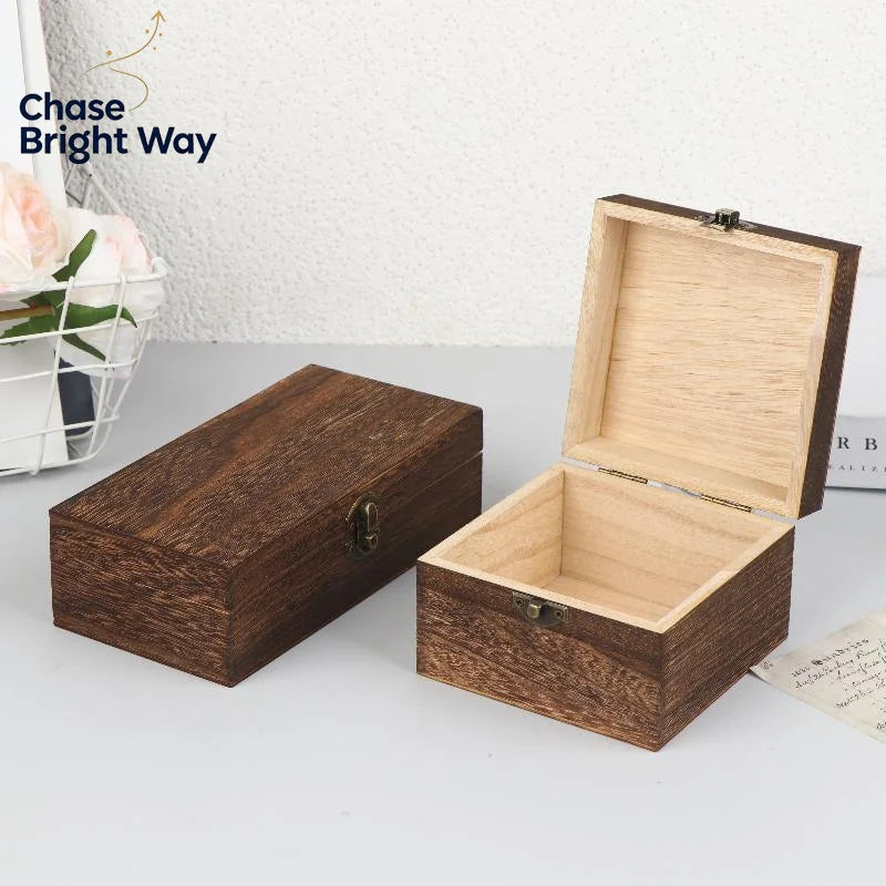 Vintage Wooden Box with Hinged Lid – Jewelry & Craft Storage