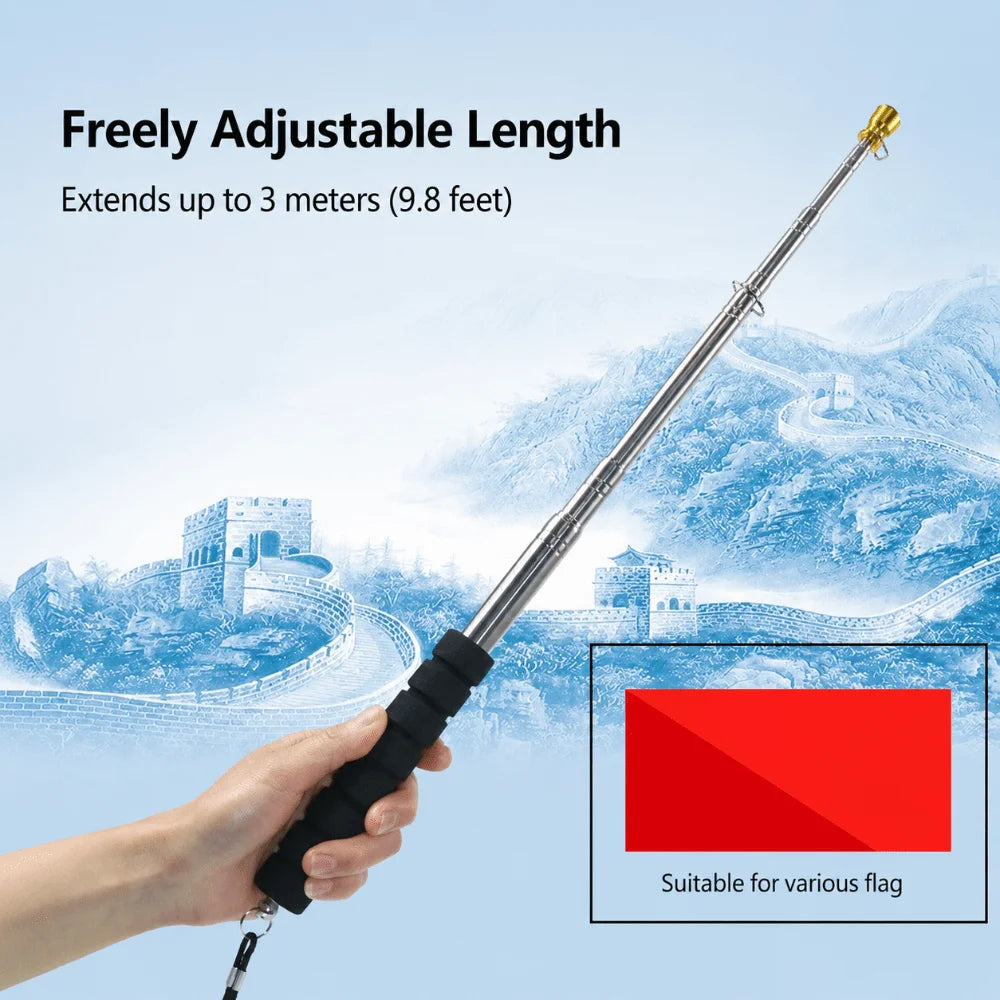 Telescopic Flagpole Stainless Steel EVA Handle 200–300cm