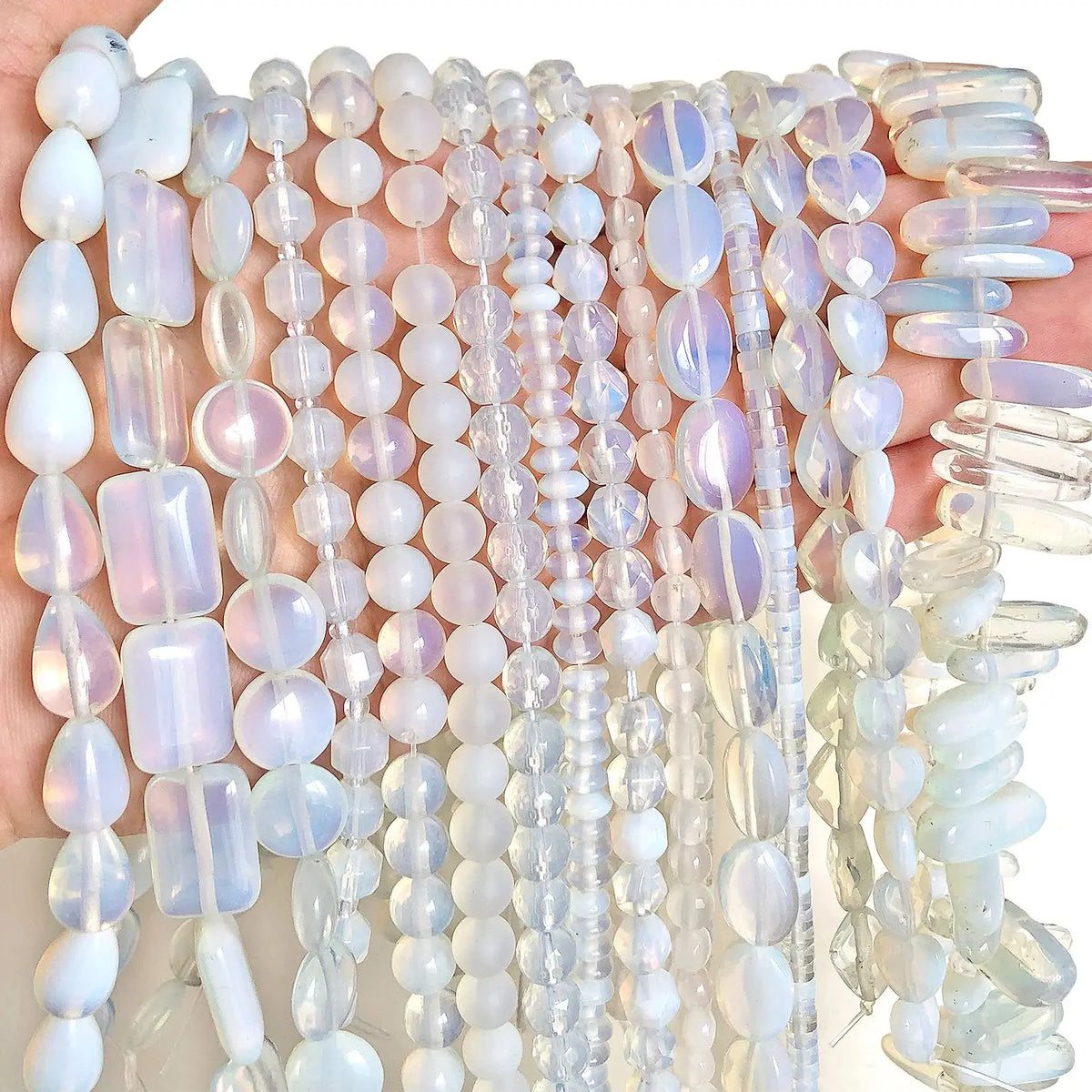 White Opalite Stone Beads 8mm Round Rondelle – DIY Jewelry Making