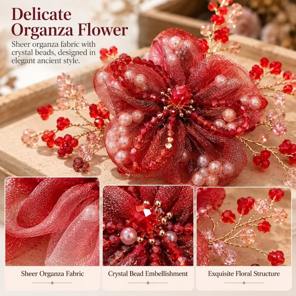Crystal Bead Organza Flower Applique – DIY Hair Accessory