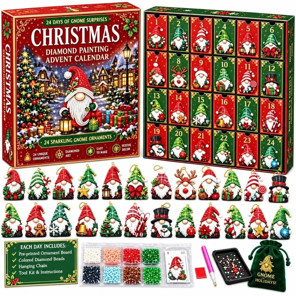 Christmas Gnome Advent Calendar – 24-Day Diamond Art Craft Set