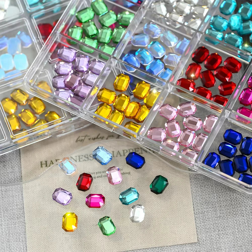 120-Pc Rectangle Glass Nail Rhinestones – Colorful DIY Charms