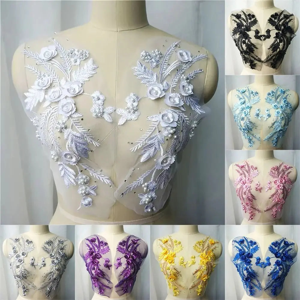 3D Flower Tassel Lace Appliqué Patch – Bridal Sew-On 2pc