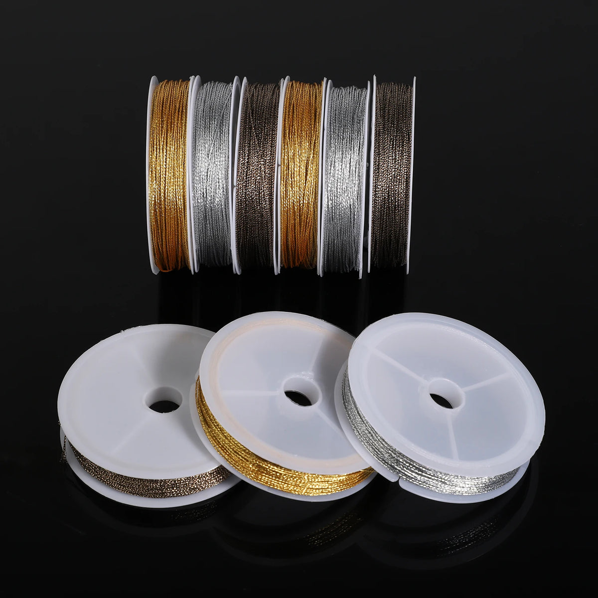 Polyester Jewelry Cord 0.4mm | 10M Golden Silver Thread Spool