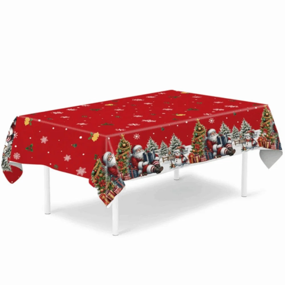 Christmas Disposable Tablecloth – Santa & Elk PE Table Cover