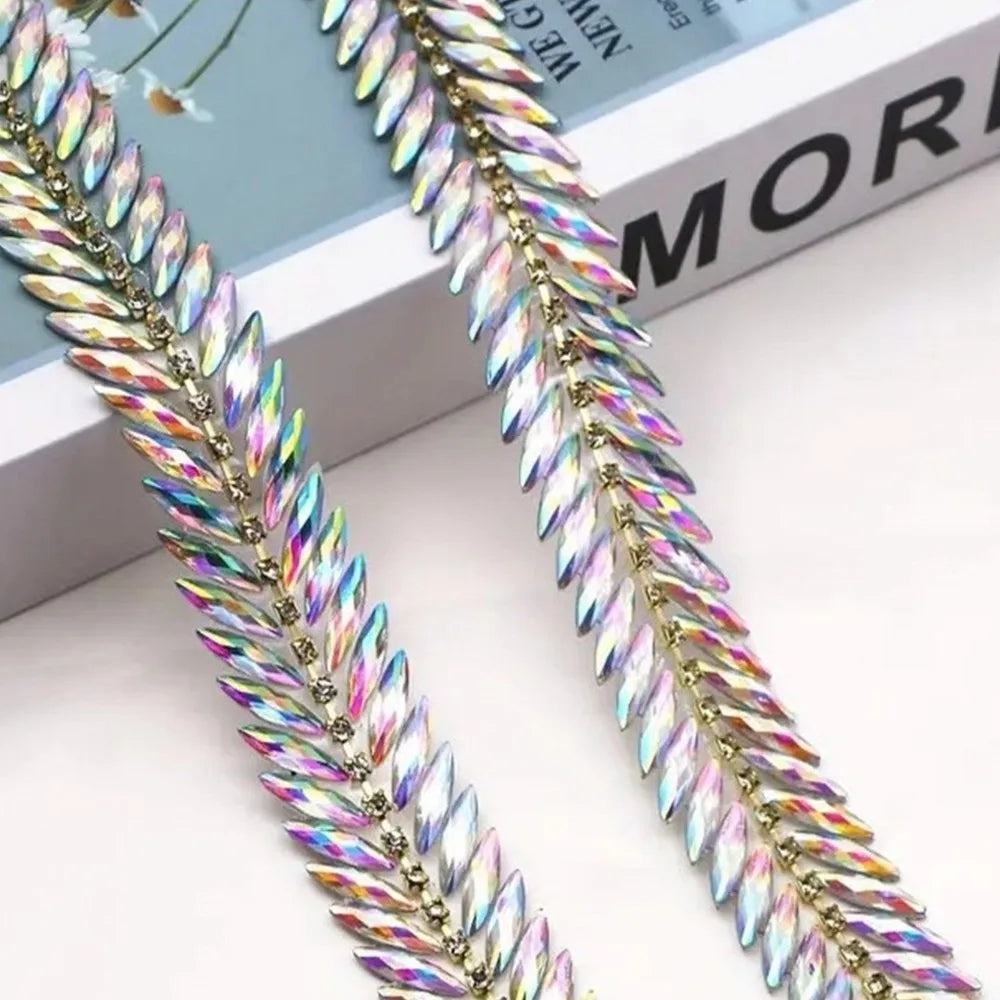 Iron-On Rhinestone Ribbon Trim – 1 Yard DIY Crystal Decor