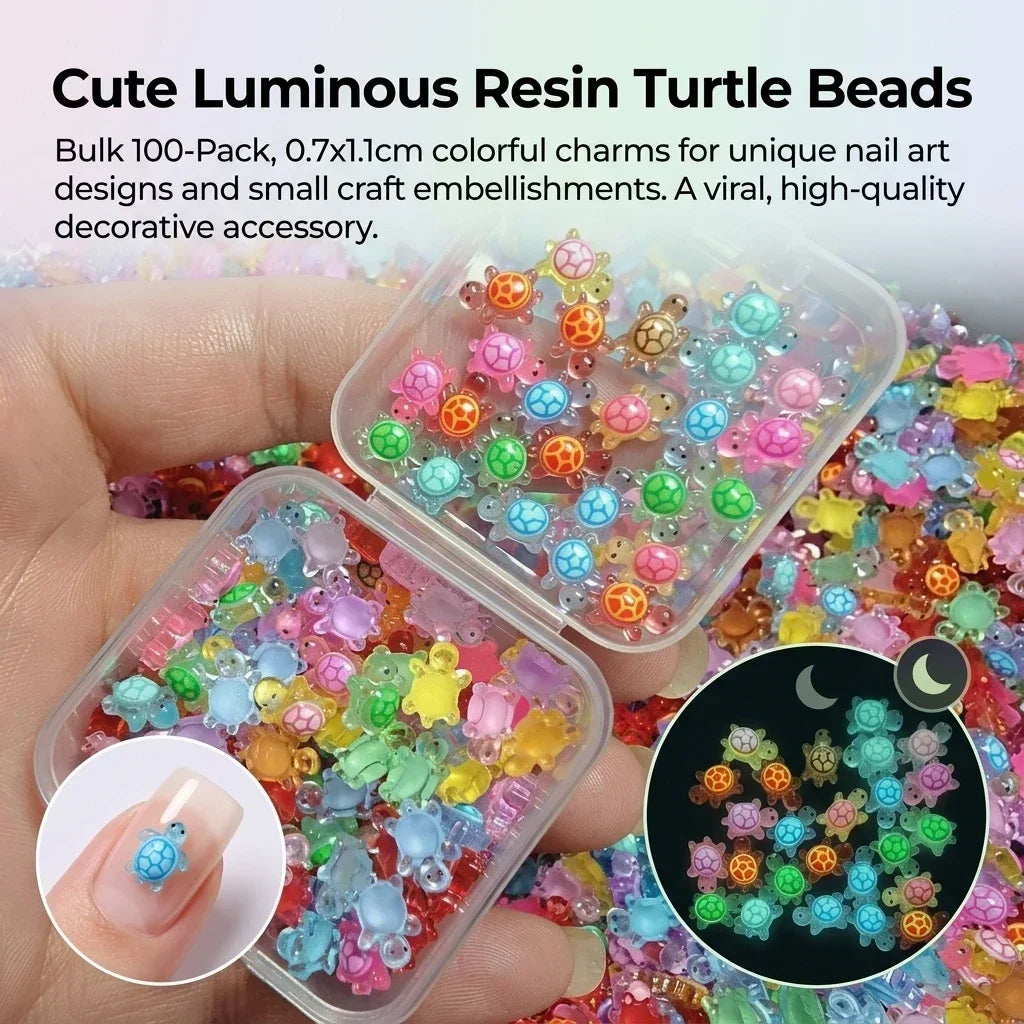 100pcs Glow-in-the-Dark Turtle Resin Nail Art Charms | DIY