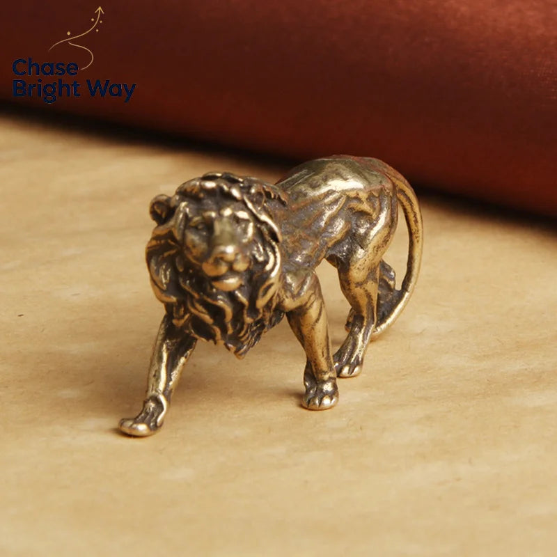 Vintage Brass Lion Miniature Figurine – Metal Desk Statue Décor