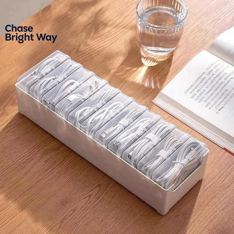 Transparent Multi-Compartment Storage Box for Cables & Accessories