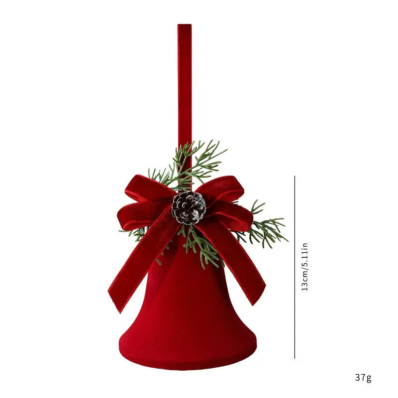 Wine Red Flocked Christmas Bell Ornament | Nordic Tree Pendant