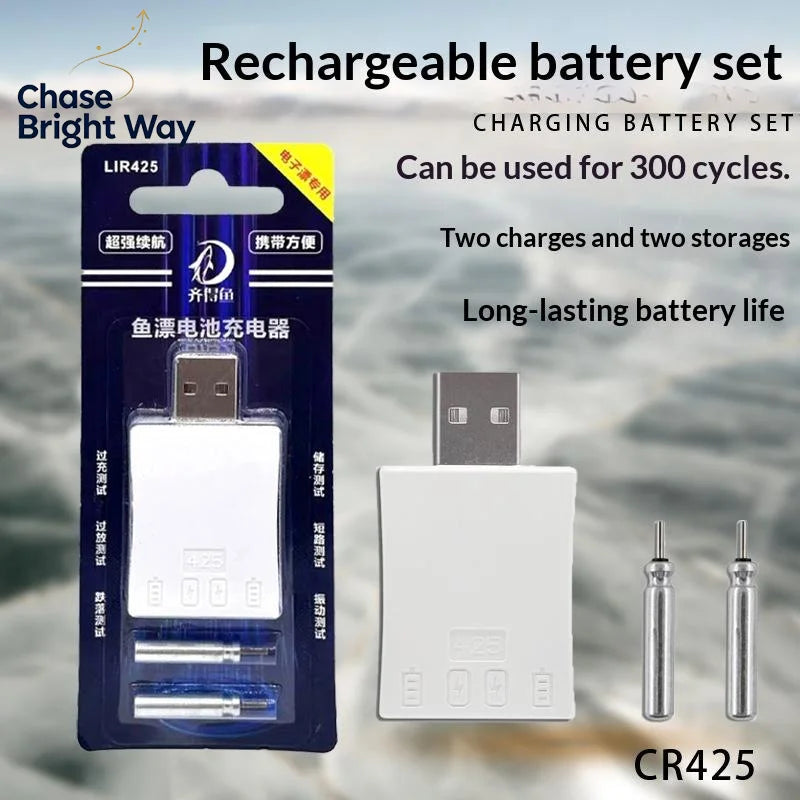 Rechargeable CR425 Fishing Float Battery & USB Charger Set
