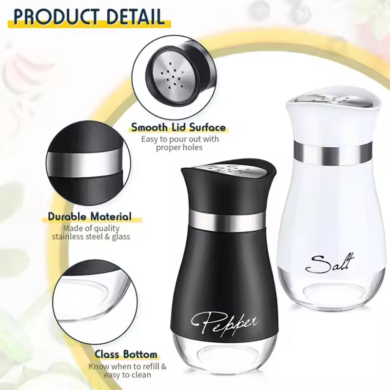 Glass Salt & Pepper Shaker Set with Shelf – 2-Piece Spice Kit