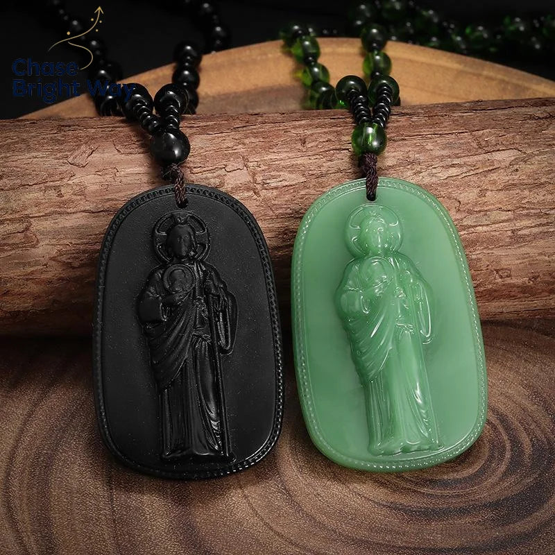 Imitation Jade Bodhisattva Pendant Necklace | Religious Gift