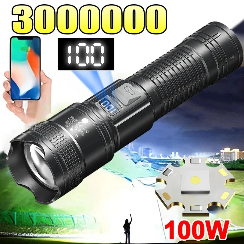 Rechargeable LED Flashlight – 3 Modes, USB-C, 1500m Beam