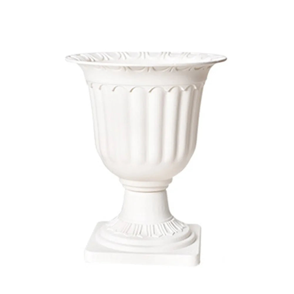 Roman Pedestal Flower Vase Planter – White Plastic Set of 2