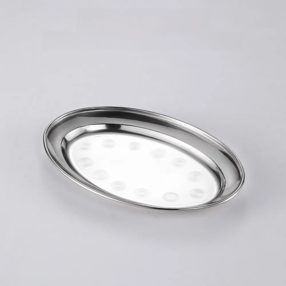 Stainless Steel Oval Fish Plate – Shallow Serving Tray Multi-Size