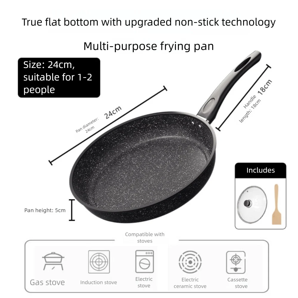 Stone Nonstick Frying Pan with Glass Lid | 22–28cm Skillet