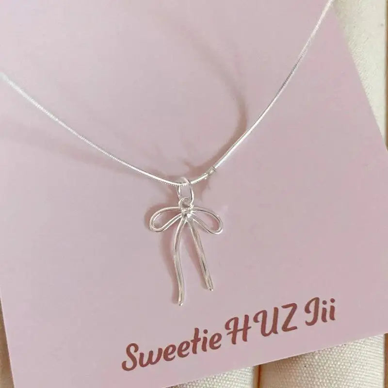 Pink Zircon Bow Pendant Necklace – Adjustable Chain for Women