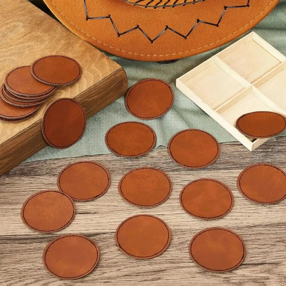 PU Leather Blank Hat Patches Brown – 5/10 Pack, 6.3cm