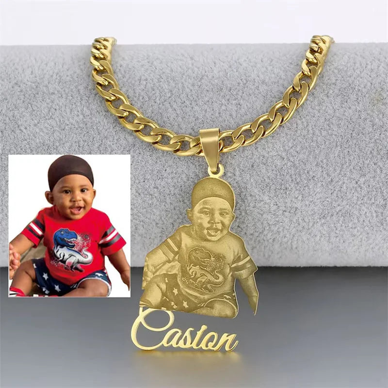 Custom Photo Nameplate Pendant Necklace | 18K Gold Plated