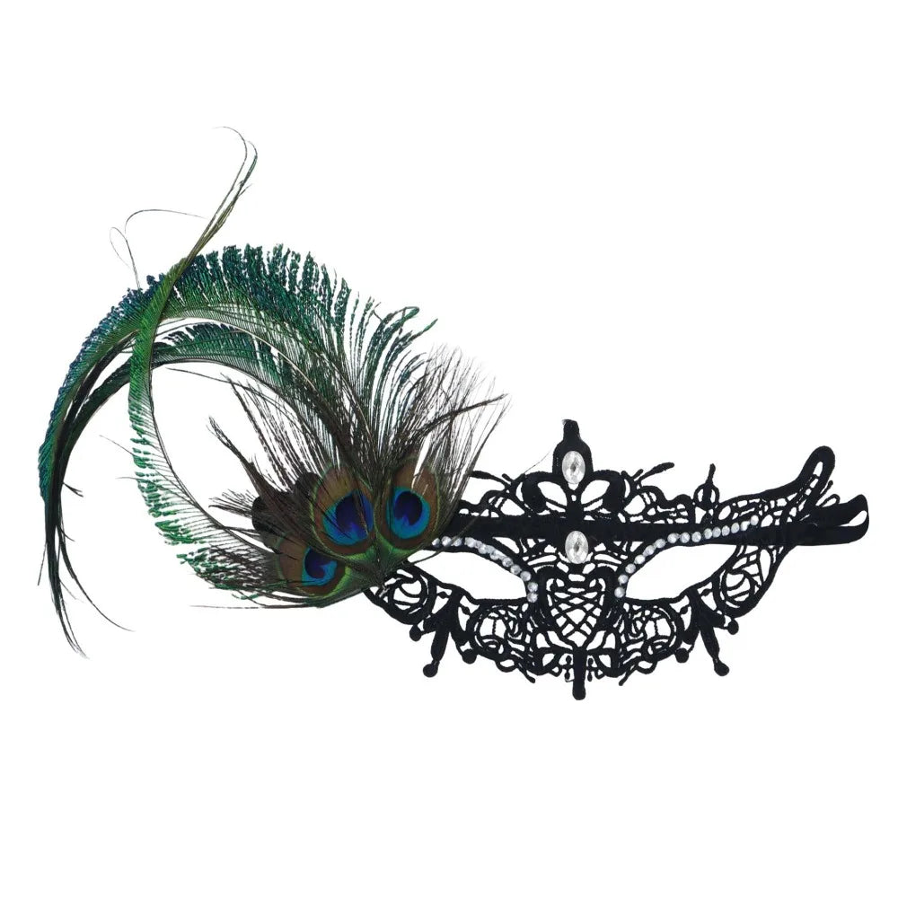Rhinestone Half Face Masquerade Mask – Peacock Feather Venice