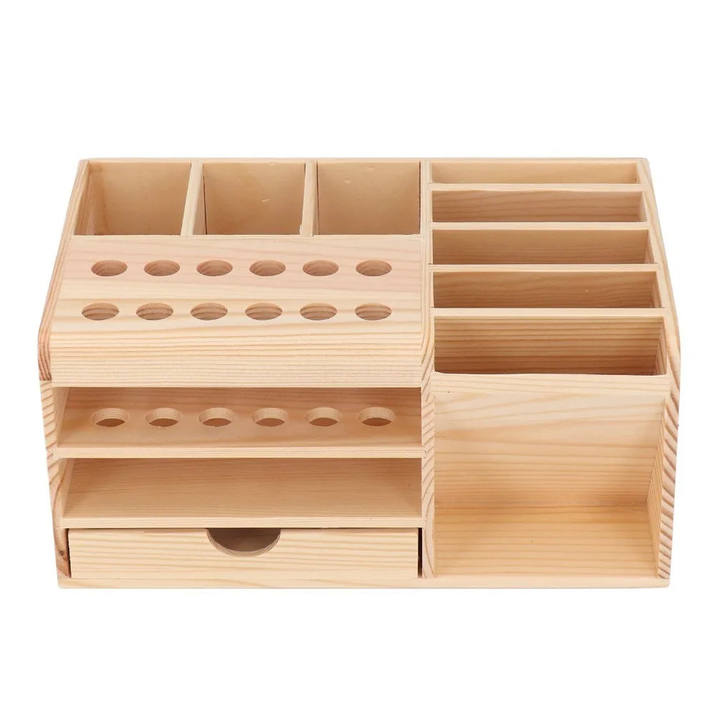 Wooden Desktop Tool Organizer – Multi-Compartment Storage Rack