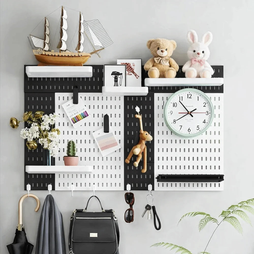 Wall-Mounted Pegboard Storage Organizer with Hooks | No-Drill