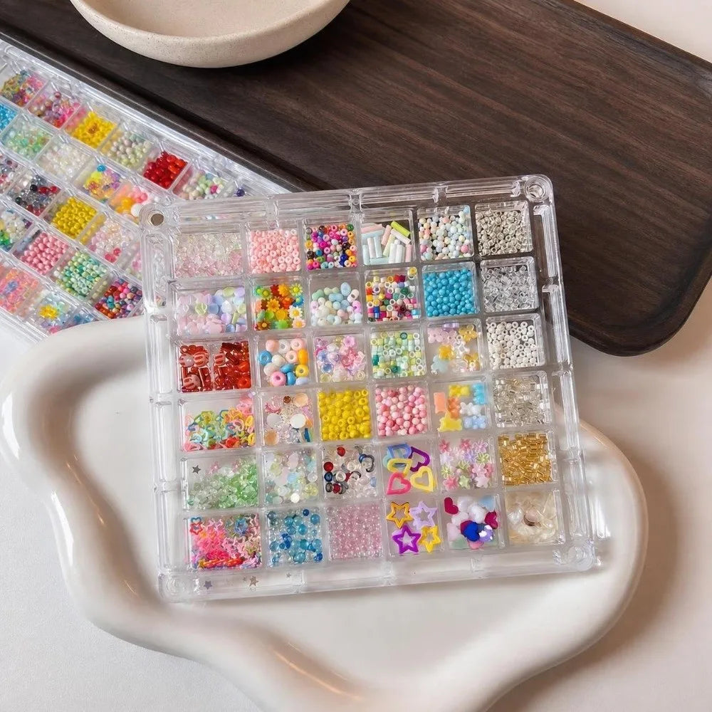 12/36 Grid Nail Art Sequins Kit – 3D Charms & DIY Embellishments