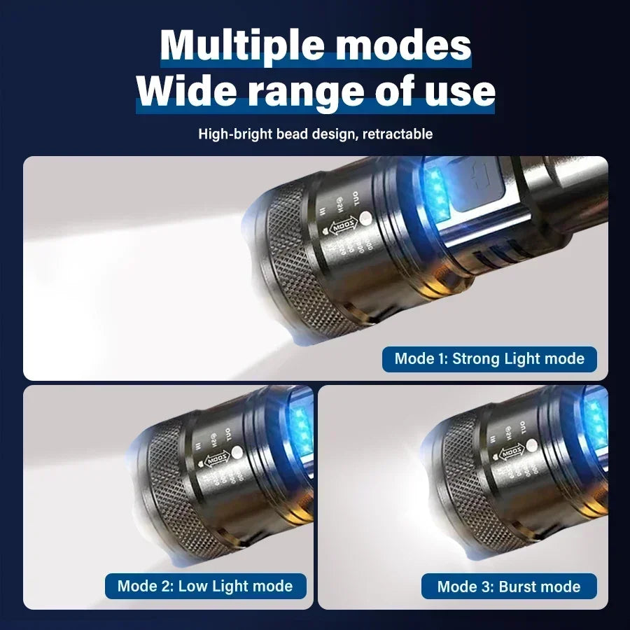 USB Rechargeable Zoomable LED Tactical Flashlight – 3000m Range
