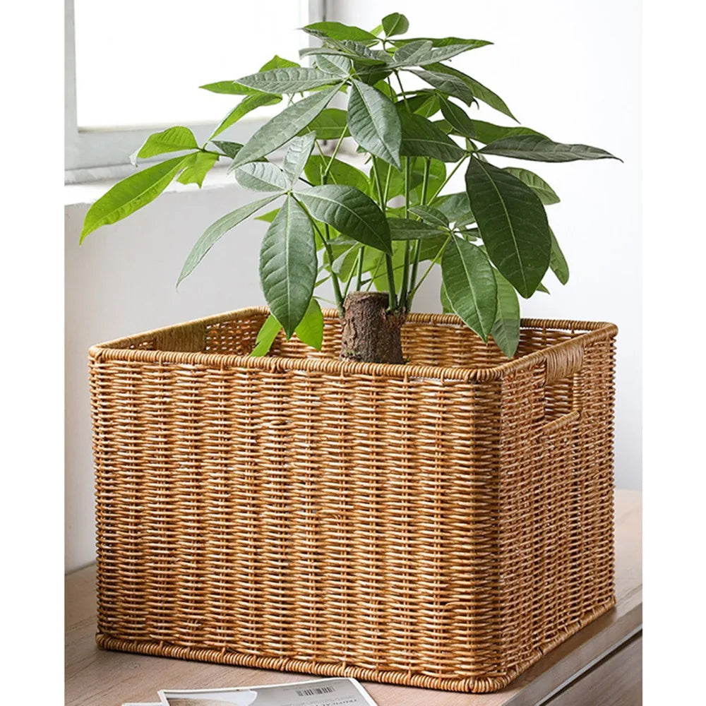 Woven Look Storage Basket with Handles – Home Organizer
