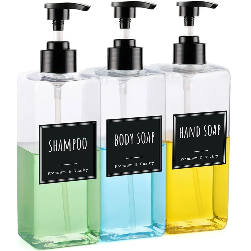 3-Pack 500ml Soap Dispenser Set with Labels – Pump Bottles