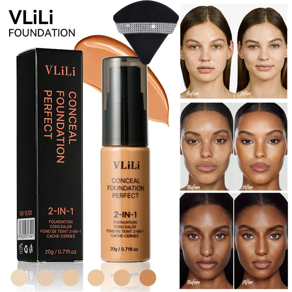 Waterproof Full Coverage Liquid Foundation & Puff Set