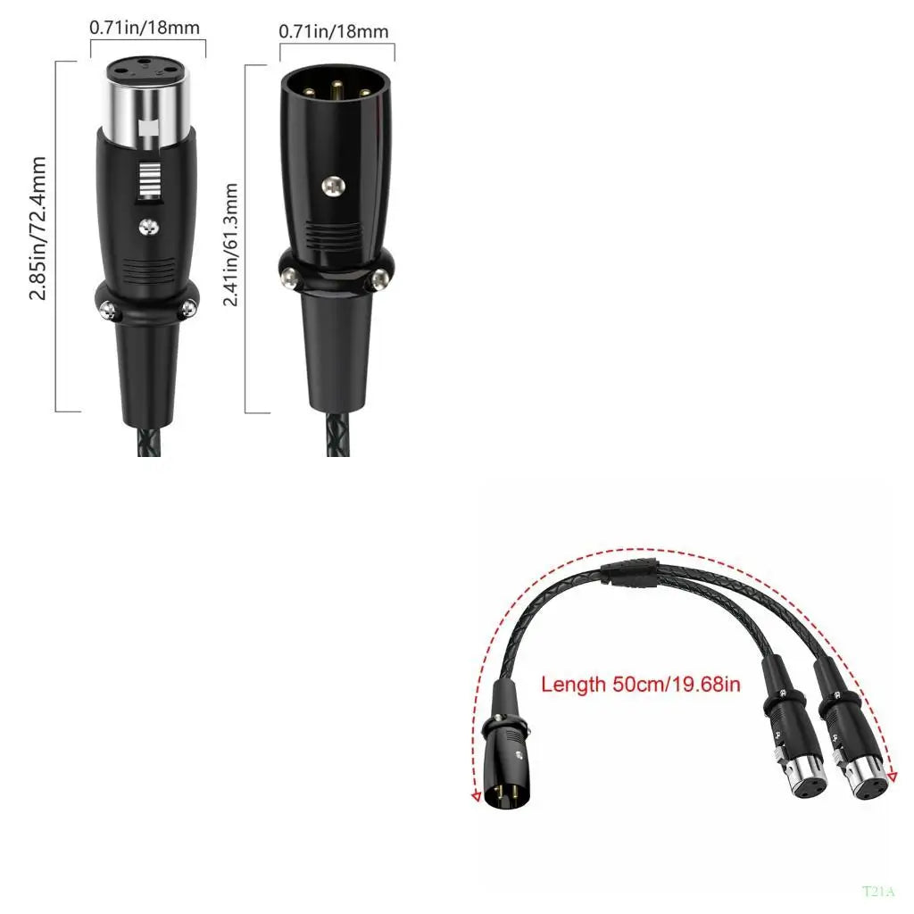 XLR Male to 2XLR Female Y Splitter Cable – Shielded 50cm