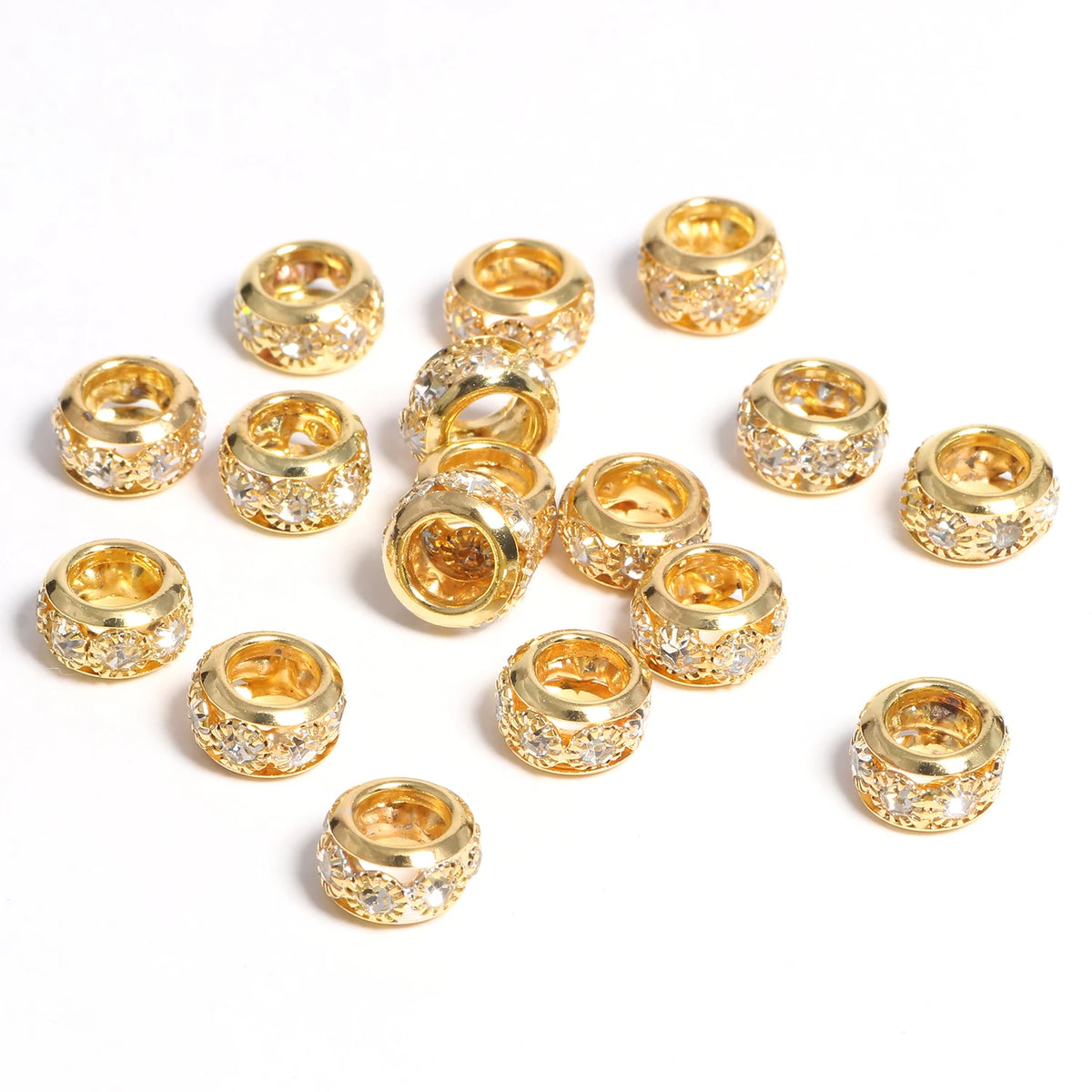 Rhinestone Copper Spacer Beads – Big Hole Rondelle DIY Jewelry