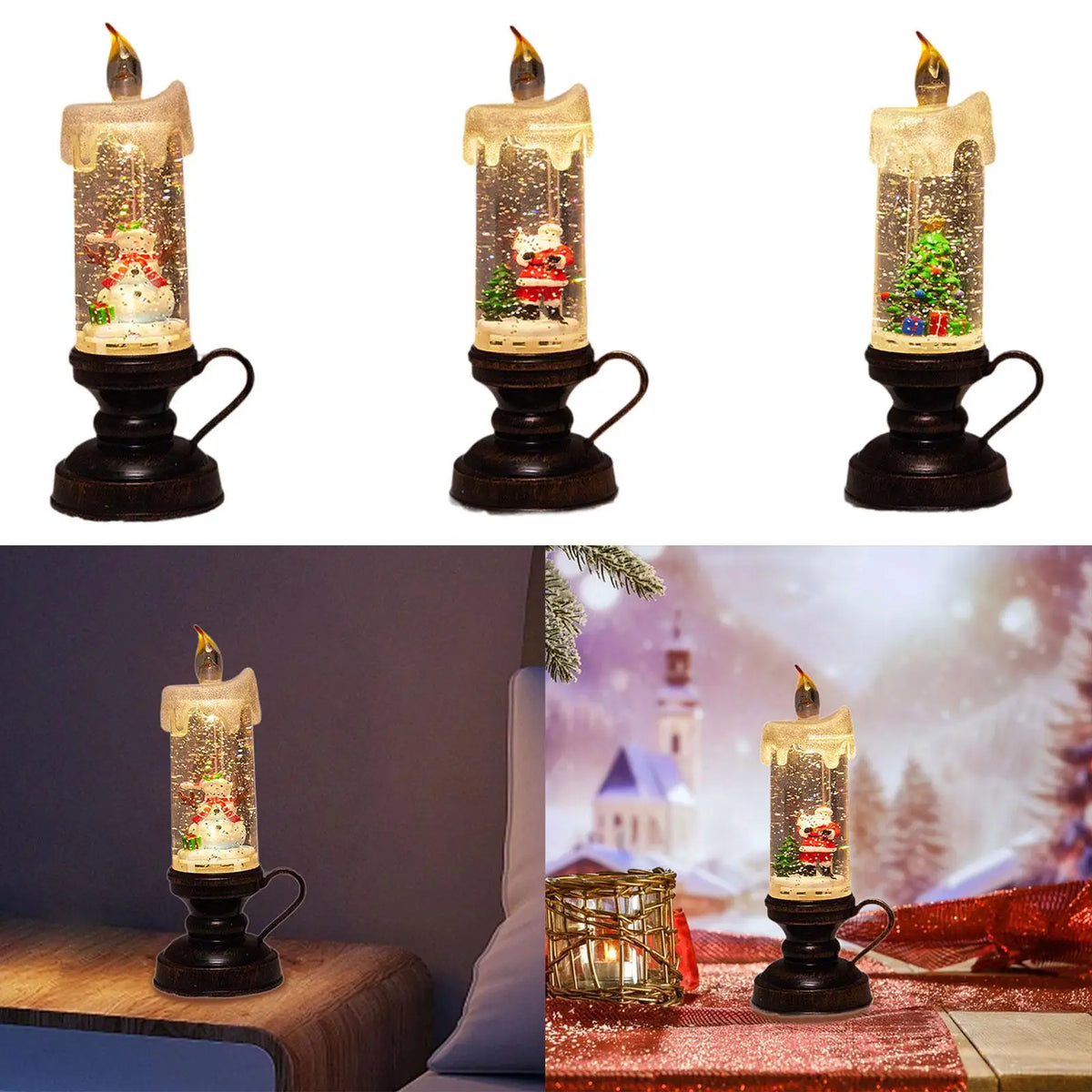 Christmas Snow Globe Flameless LED Candle | Swirling Glitter