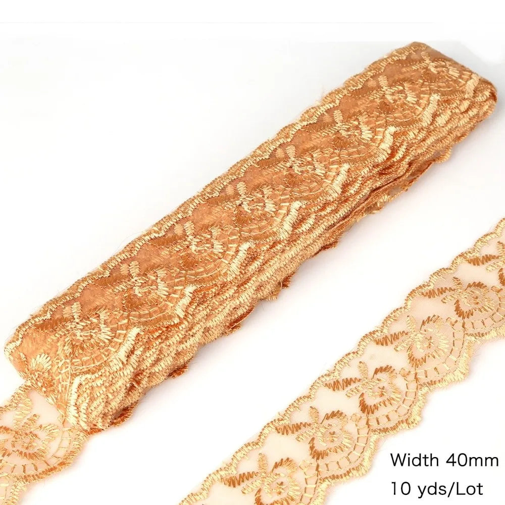 10 Yards Floral Embroidery Lace Trim – Hollow Polyester 40mm