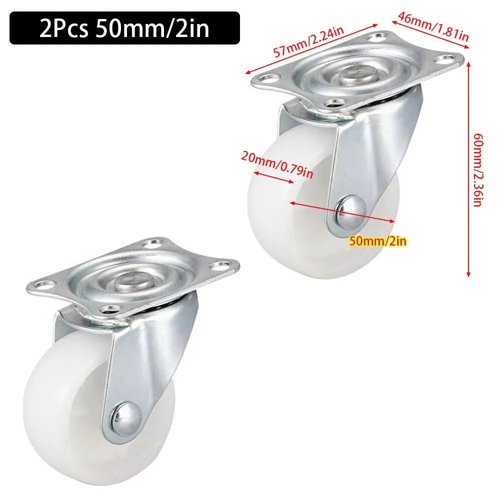 Heavy Duty 360° Swivel Caster Wheels – White Nylon Furniture Rollers