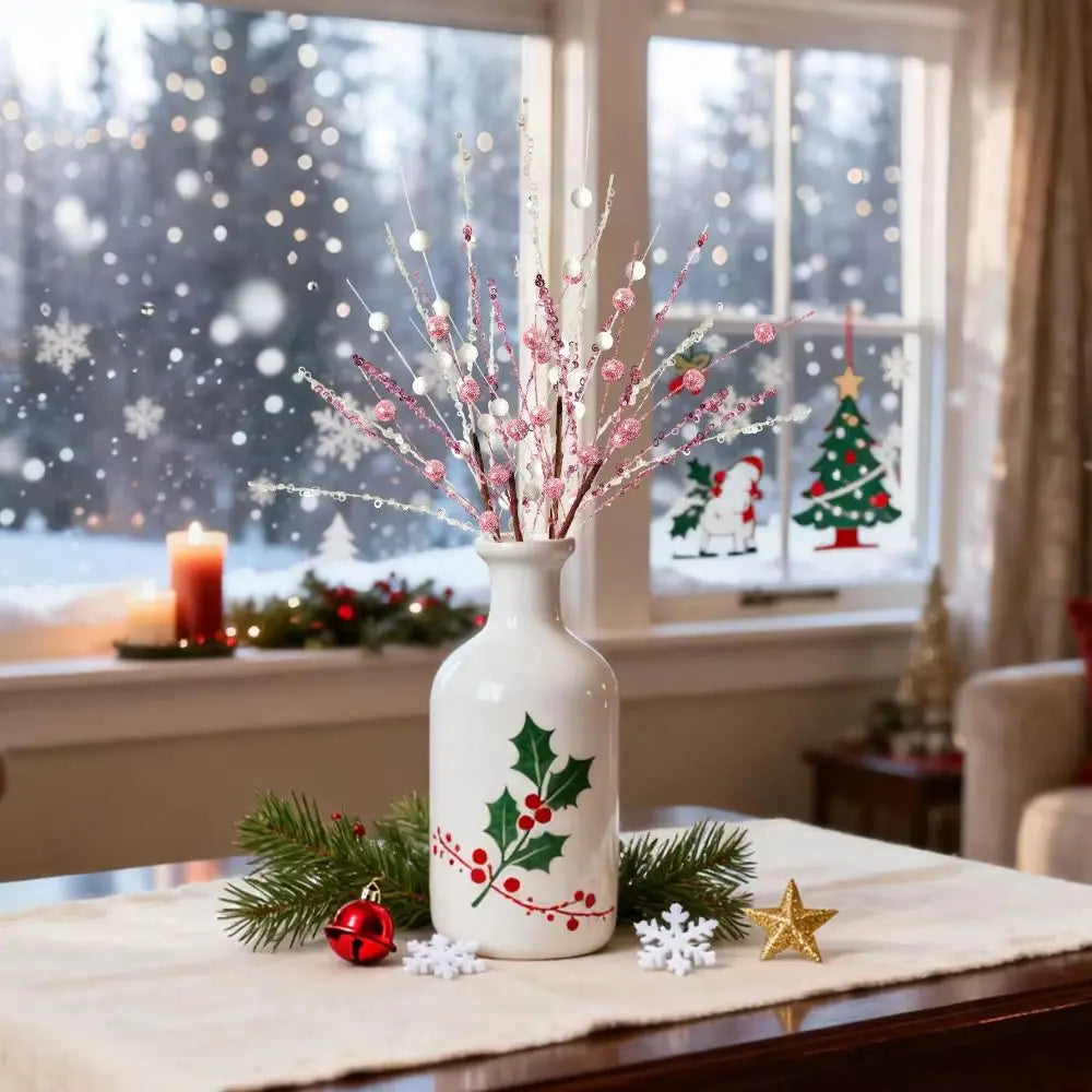 Glitter Berry Stem Christmas Tree Picks – Gold Red Pink DIY