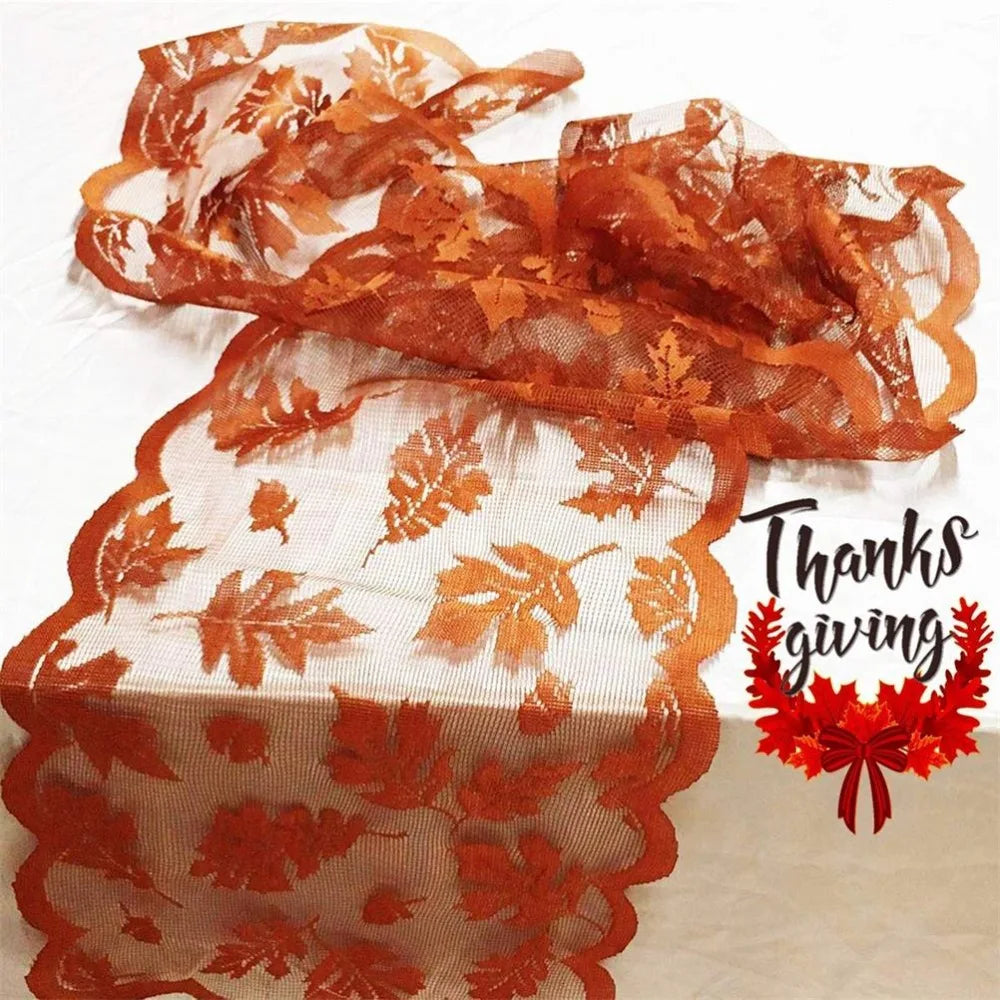 Thanksgiving Table Runner – Maple Leaf Lace Design 13x72 in