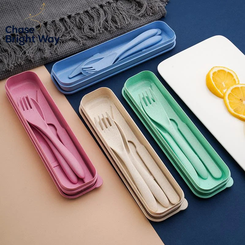 Wheat Straw Reusable Cutlery Set – Knife Fork Spoon & Case